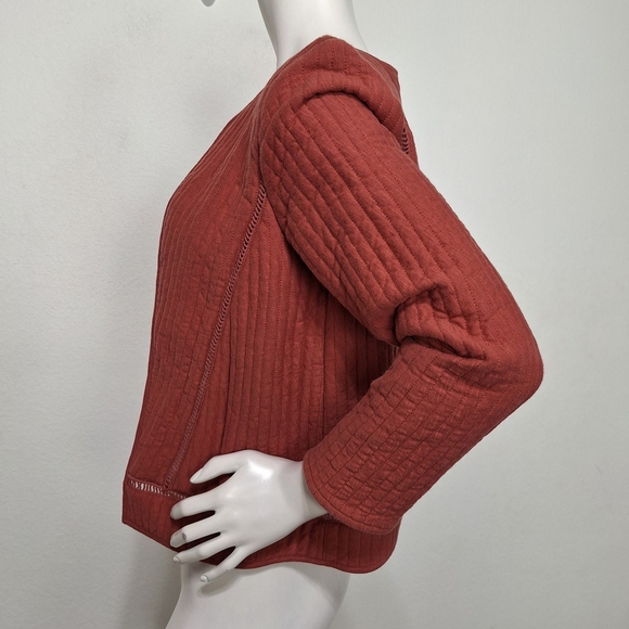 Akemi + Kin Preppy Textured Quilting Open Front Jacket Rust Red Size XS - Picture 6 of 10